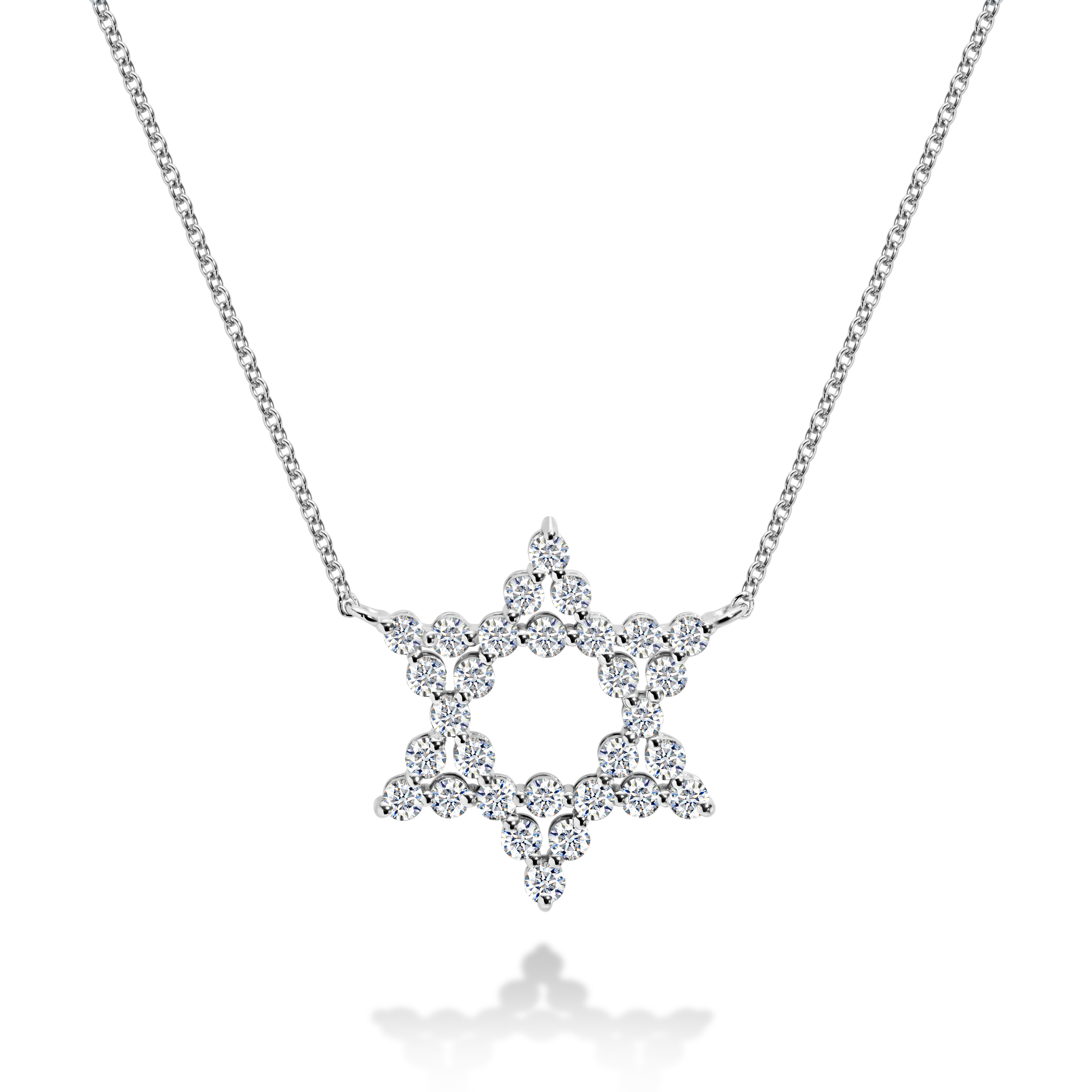 Amazing Star of David necklace 14k white gold, 1.75 carat natural diamonds F-vs quality